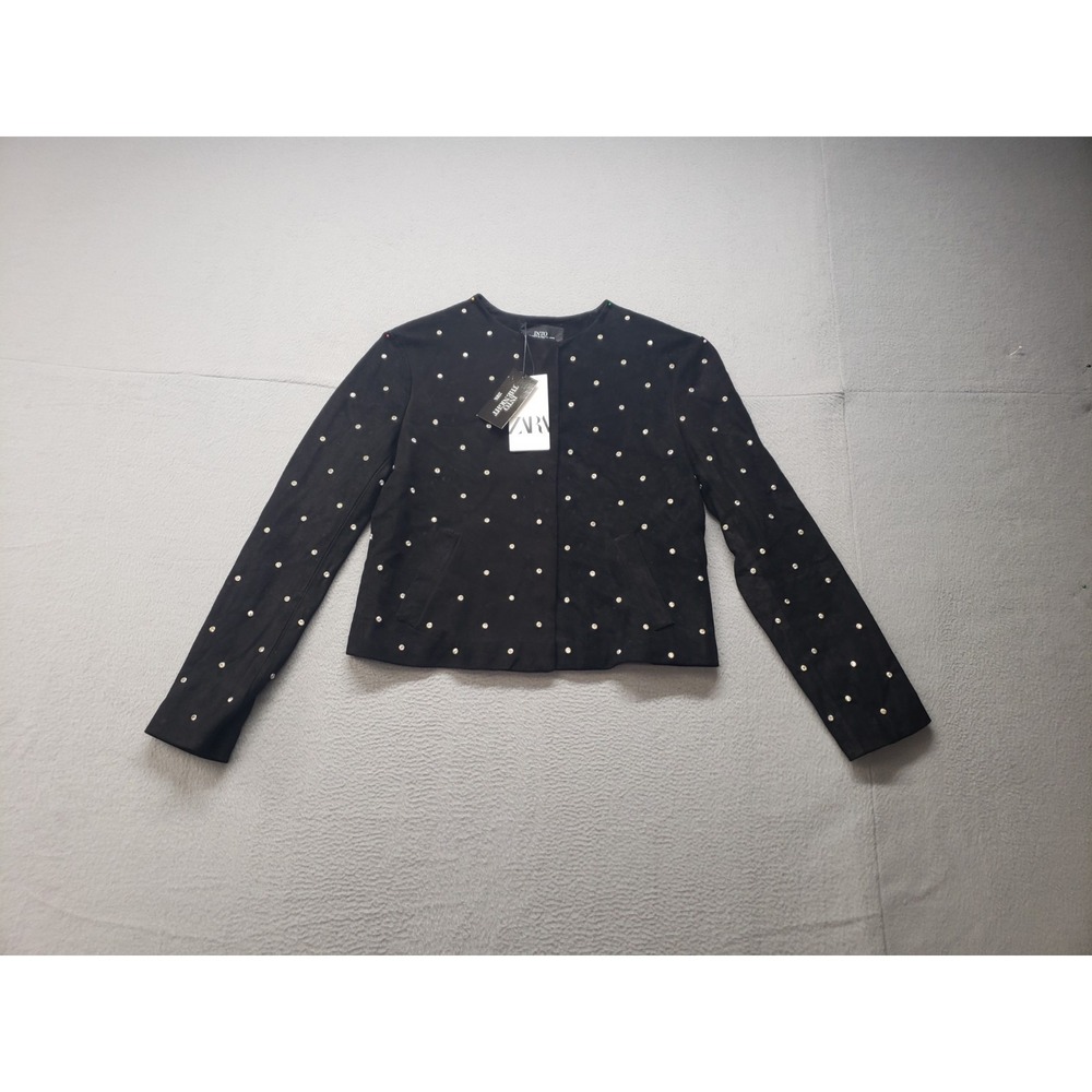 ZARA In The Night Women Jacket S Black Polka Dot Embellishment Evening Coat